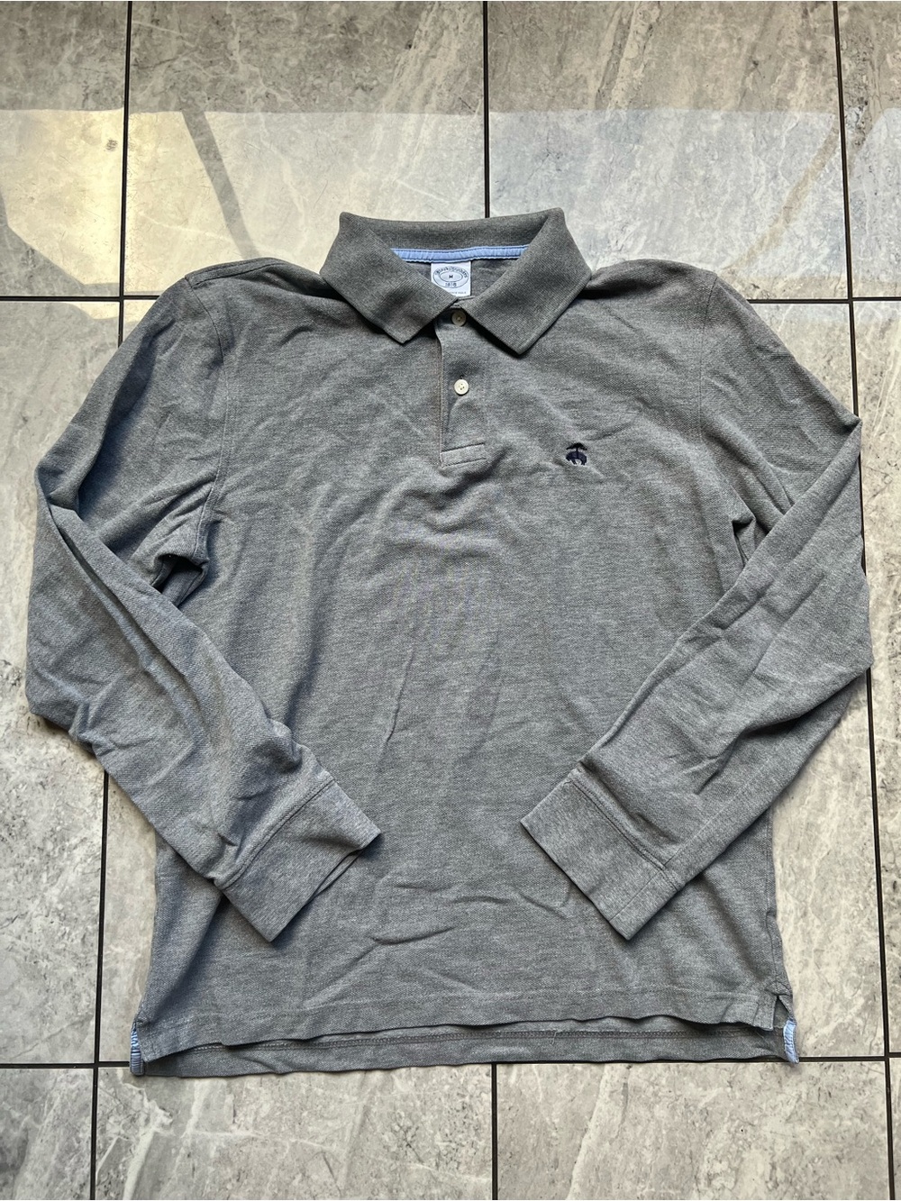 Brooks Brothers Men Heather Gray Pique GoldenFleece Logo Slim Performance Polo M